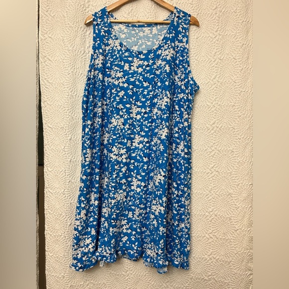 Draper James Lounge Dress Size XXL XXXL Knit Casual Shift Blue Floral Sleeveless - Picture 11 of 11
